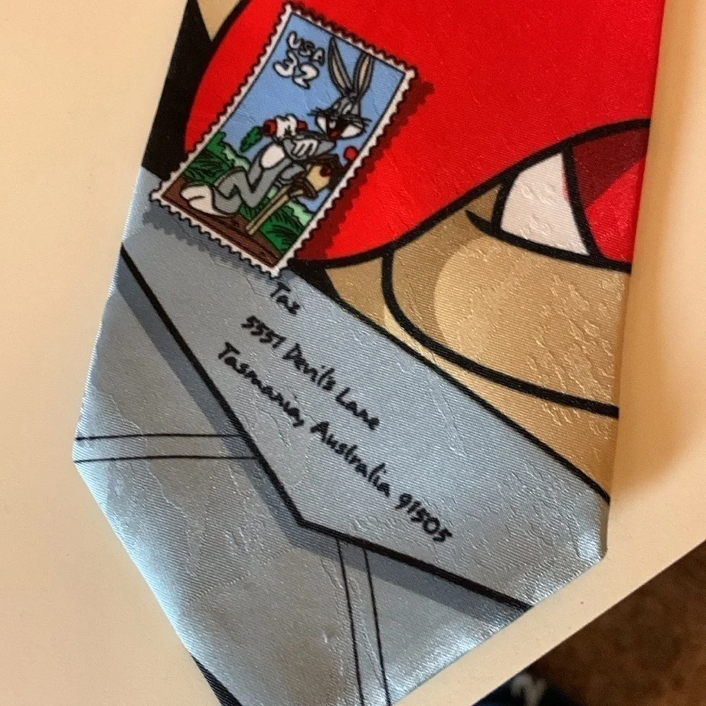 Vintage Looney Tunes Stamp Collection Taz Lick necktie with Bugs Bunny New